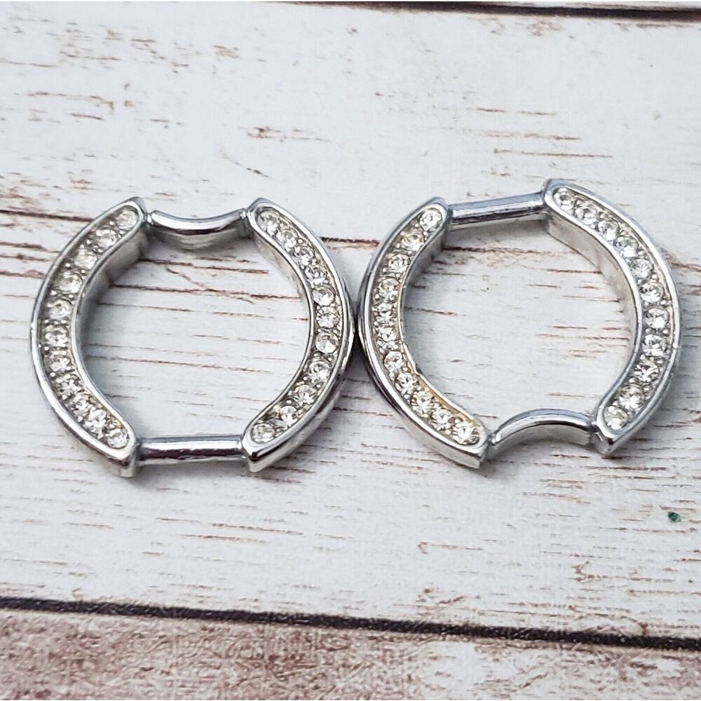 Vintage Clip On Earring Parts Silver Tone & Clear Gem - Spare/Repair